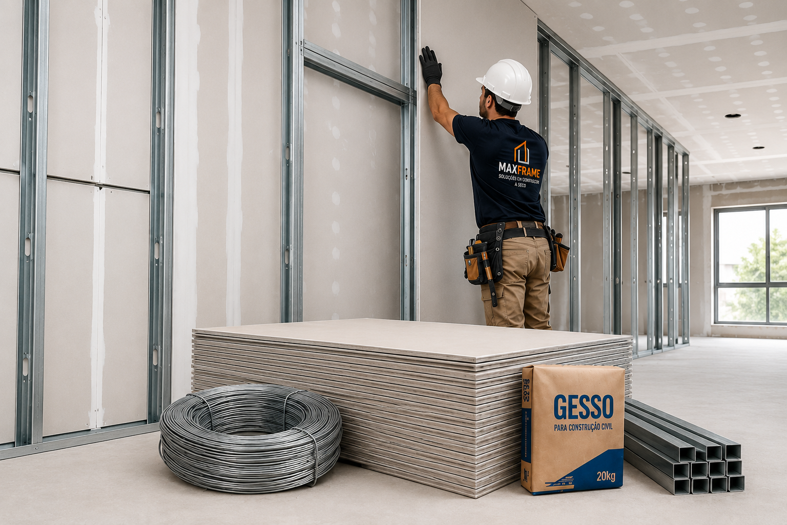 Profissional Max Frame em instalação de drywall
